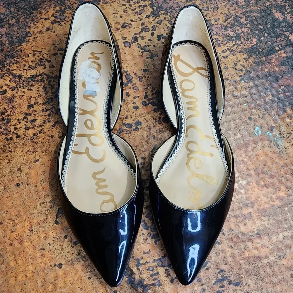 Black Patent Pointed Toe D'Orsay Flats - Women